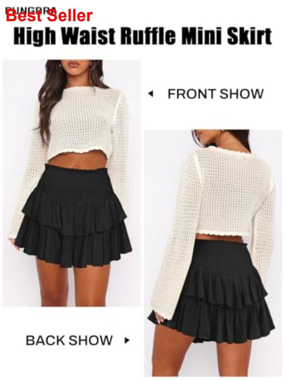 Cotton Silk Ruffle Mini Skort High Waist Athletic Skirt - Picture 3 of 7